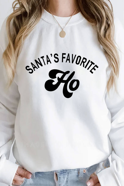 Santa's Favorite HO, Christmas, Unisex Crew-Neck FLEECE Sweatshirt: Black/Red / S