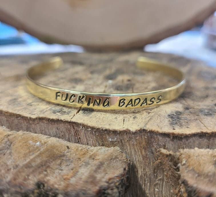Mantra Cuff Bracelet - Pick Your Wording Up To 12 Words - Copper Or Brass Gold Cuss Cuff. Swearing, Adult, Stackable Bangle Bracelet