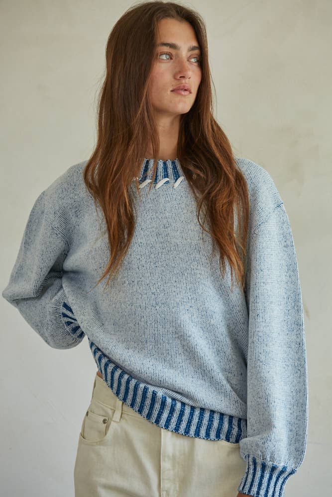 W1669 | Knit Sweater Mock Neck Long Sleeve Pullover