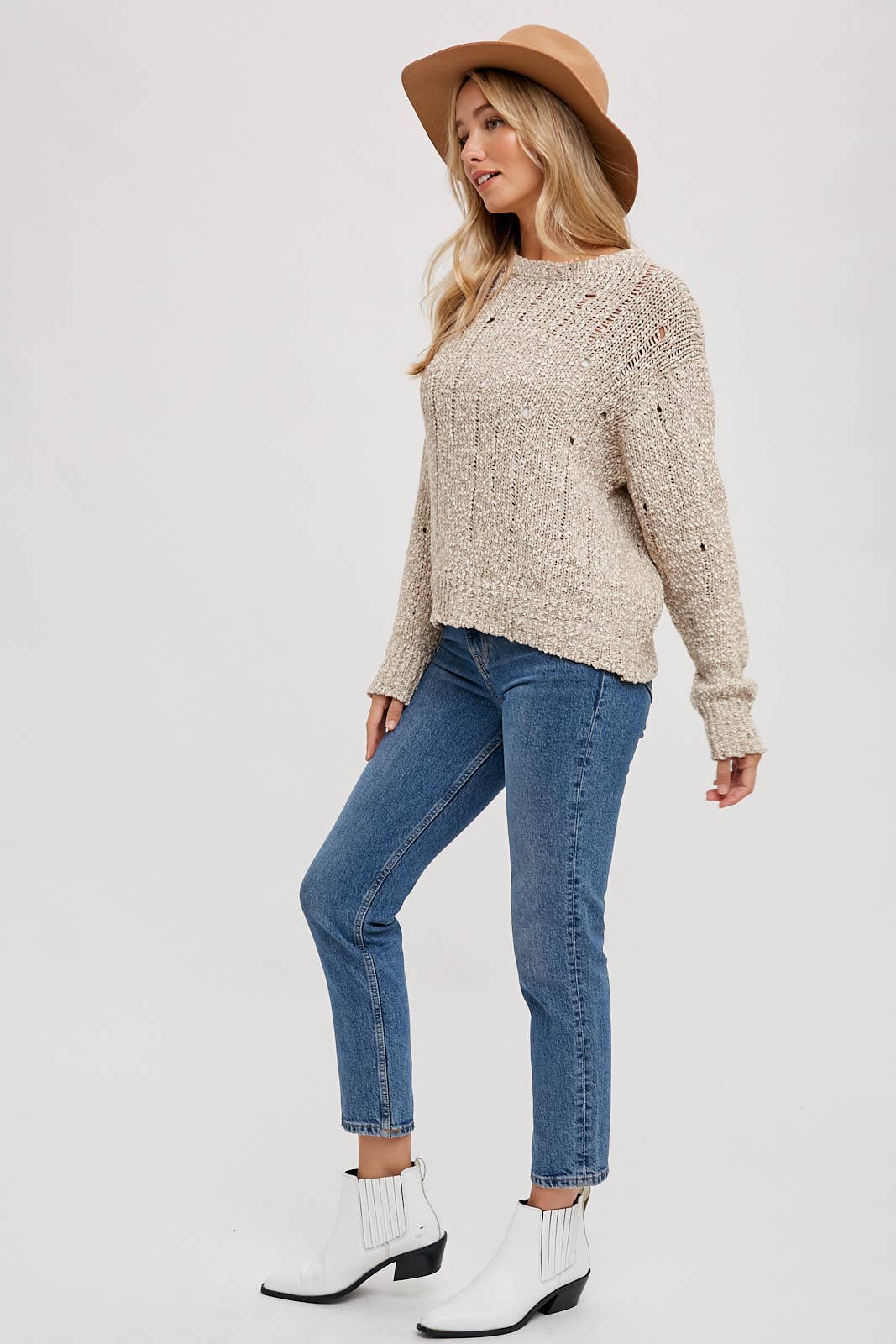 DISTRESSED SWEATER-KNIT PULLOVER
