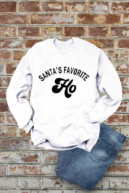 Santa's Favorite HO, Christmas, Unisex Crew-Neck FLEECE Sweatshirt: Black/Red / L