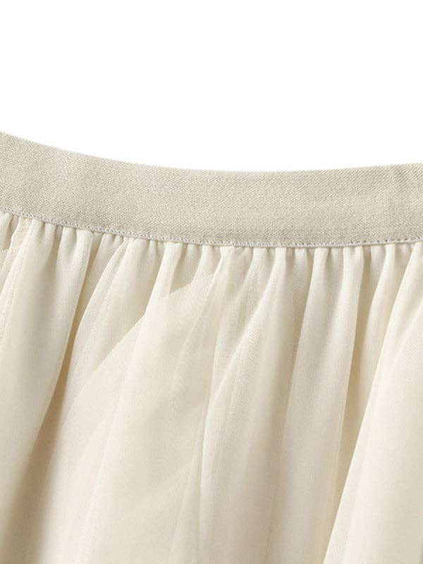 Elasticity Gauze Pleated Solid Color Split-Joint A-Line Loos