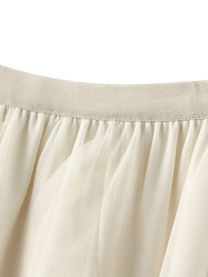 Elasticity Gauze Pleated Solid Color Split-Joint A-Line Loos
