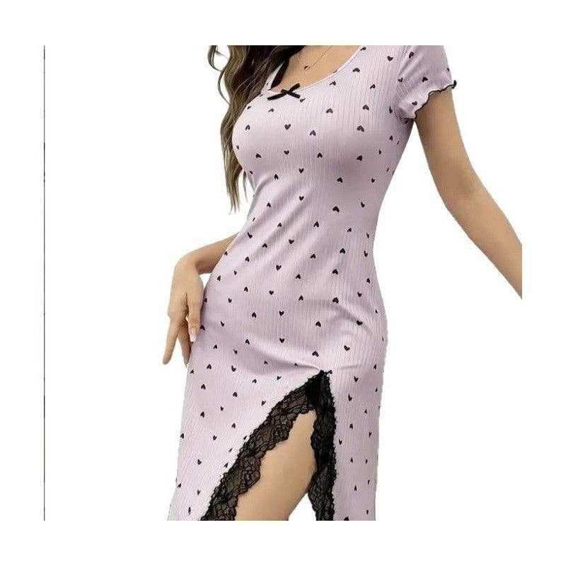 Heart Jacquette Striped Sleeveless Nightdress