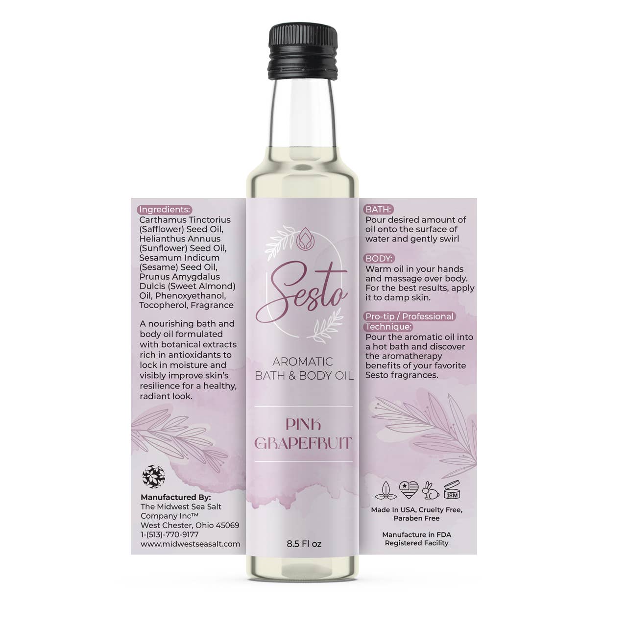 Sesto Aromatic Bath & Massage Oil - Pink Grapefruit - 8.5oz