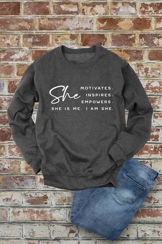 She Motivates  (large)Pure Brown Sugar Extra Fine, Unisex Crewneck Fleece Sweatshirts: Black / L