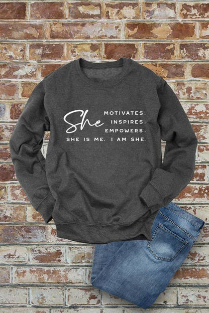 She Motivates  (large)Pure Brown Sugar Extra Fine, Unisex Crewneck Fleece Sweatshirts: Black / L
