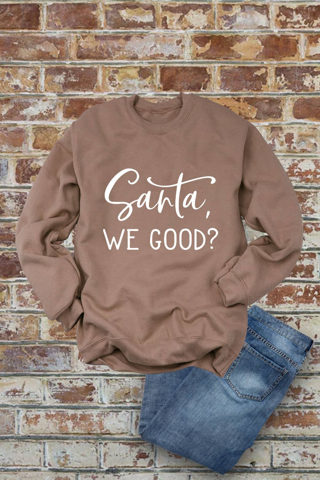 Santa, We Good?, Christmas, Unisex Cotton Fleece Sweatshirt: White/Red / M