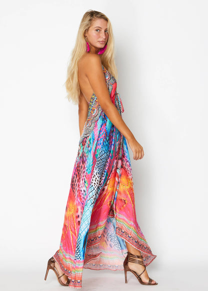 645 Multi color Hawaii Halter Dress