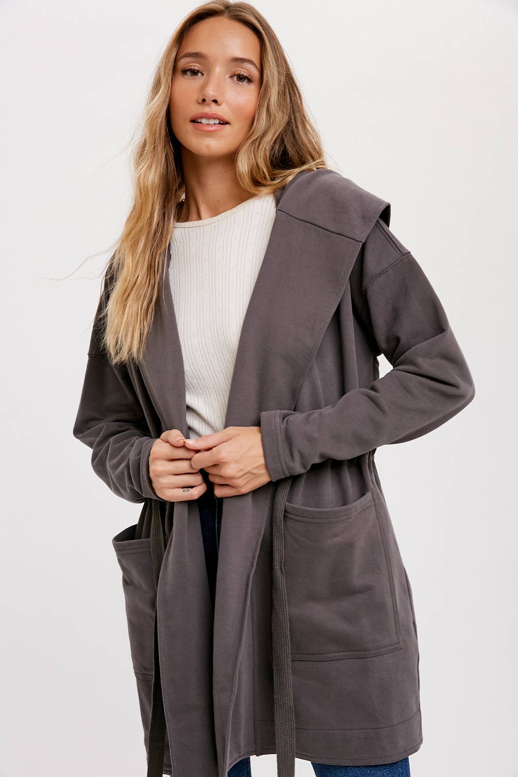 FRENCH TERRY HOODIE JACKET: ASH / M