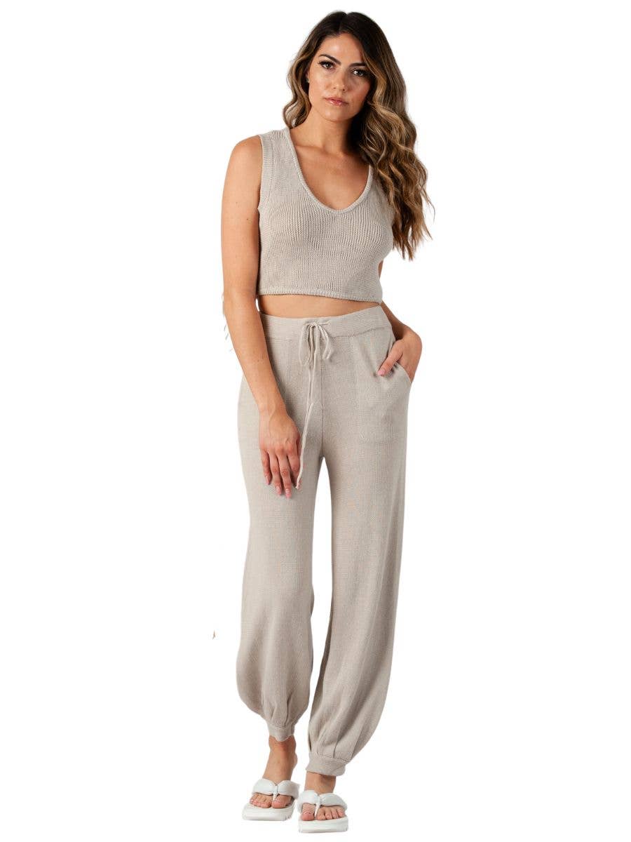 NYB2685-MAIA KNIT BOHO JOGGER-WHEAT: M
