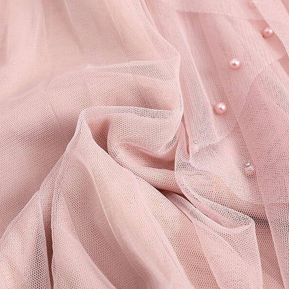 BEADED MESH PLEATED SKIRT A LINE TULLE SKIRT_CWBLS0398