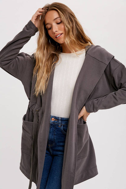 FRENCH TERRY HOODIE JACKET: ASH / L