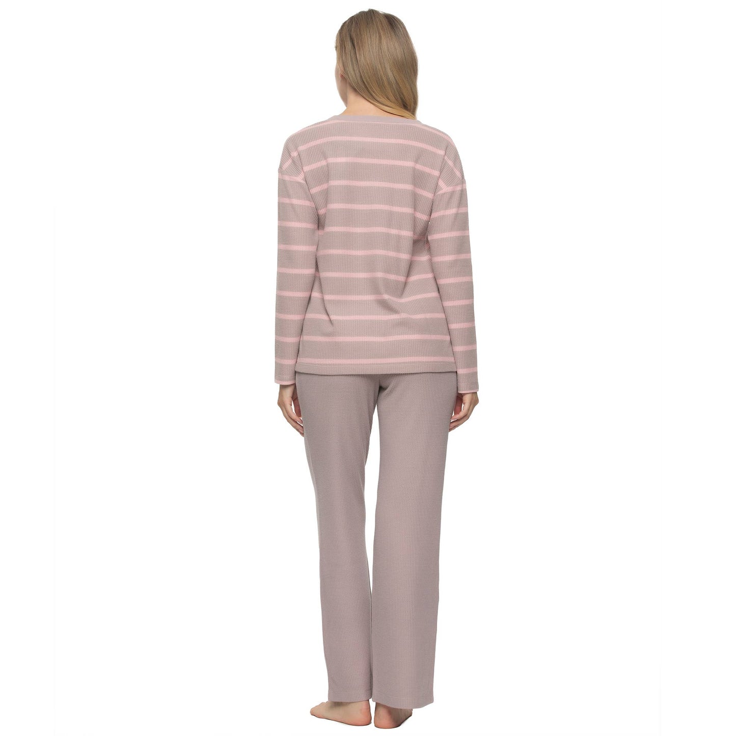 Jolie Waffle Knit L/S V-neck & Pant Set - Purple Dove