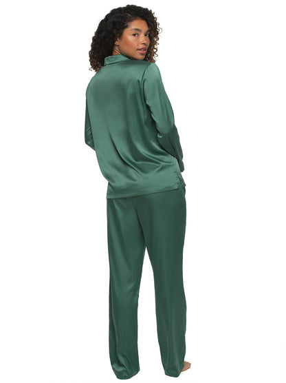 Elysees Rich Satin Notch Collar PJ Set: Dark Forest (DFT) / L