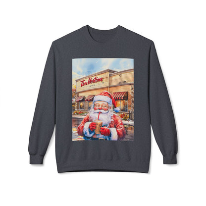 Santa with an Iced Coffee at Tim Horton's Cozy Unisex Christmas Crewneck Sweatshirt