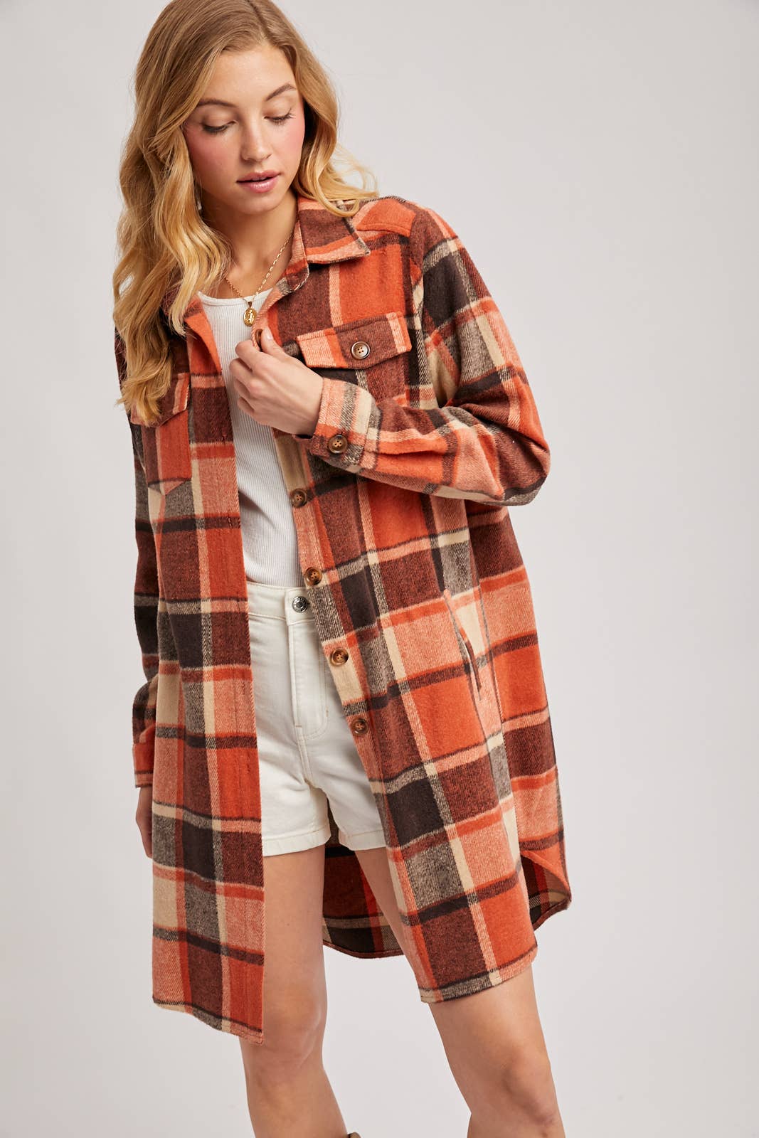 FLANNEL PLAID LONGLINE SHACKET