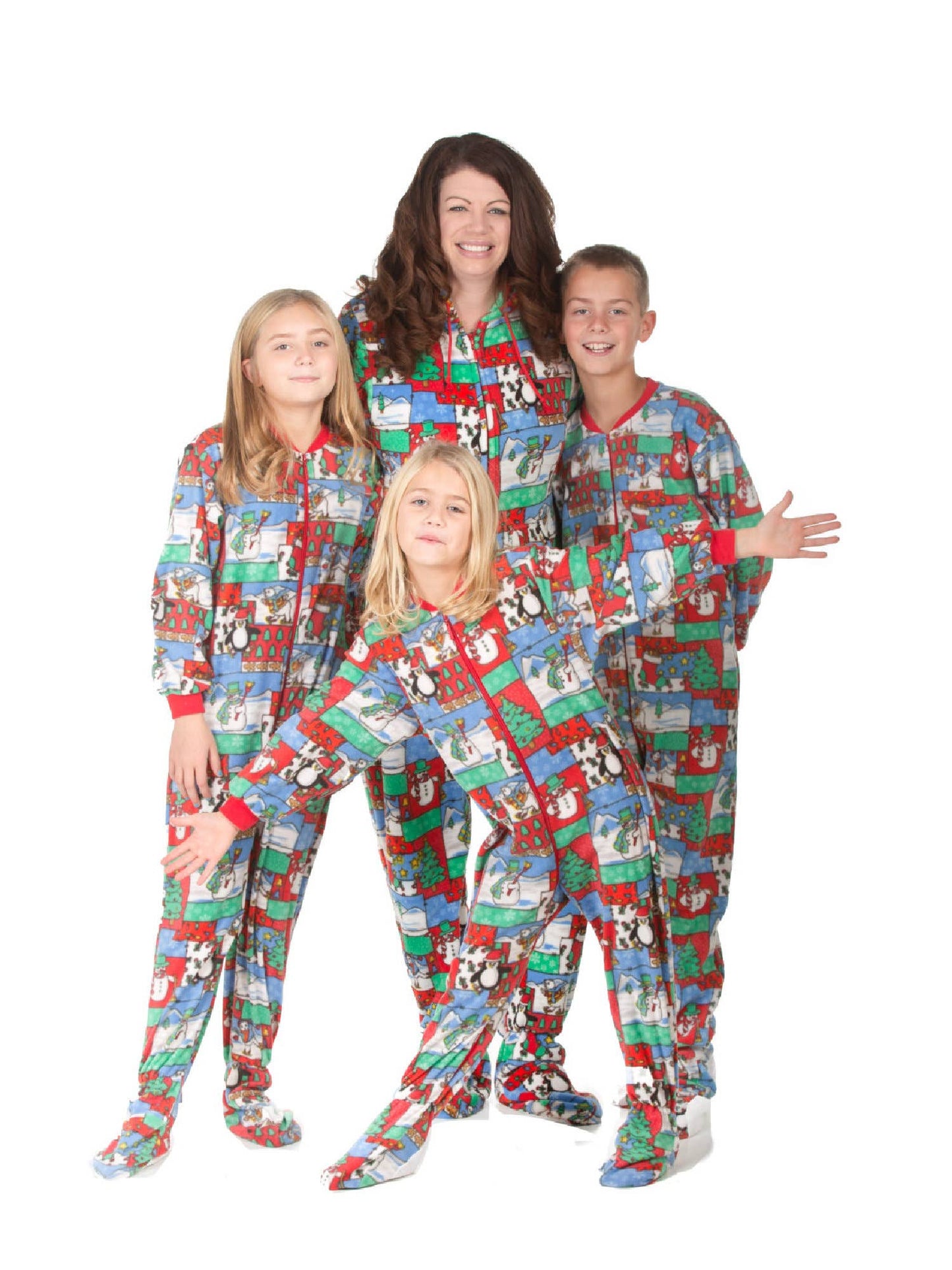 Winter Fun Christmas Adult Footed Pajamas with Hood: M / Yes