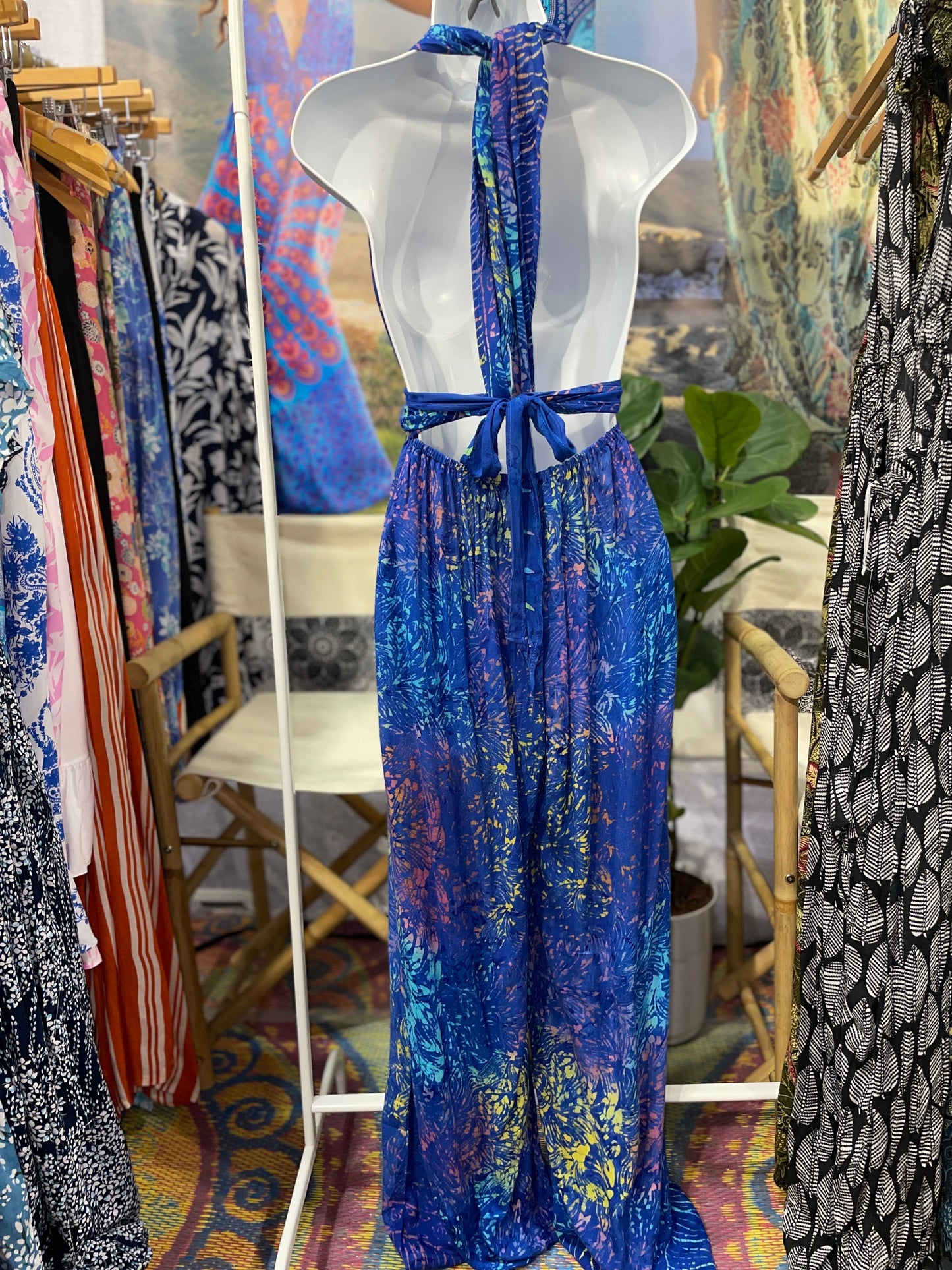 Elizabeth Convertible Beach Jumpsuit Sarong, Summer Jumpsuit: Turquoise Rainbow