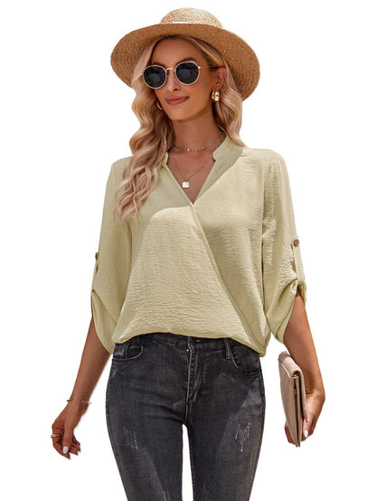 SN18 Sweetkama Ladies V-neck Hemming Daily Shirt: Green / L