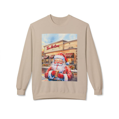 Santa with an Iced Coffee at Tim Horton's Cozy Unisex Christmas Crewneck Sweatshirt