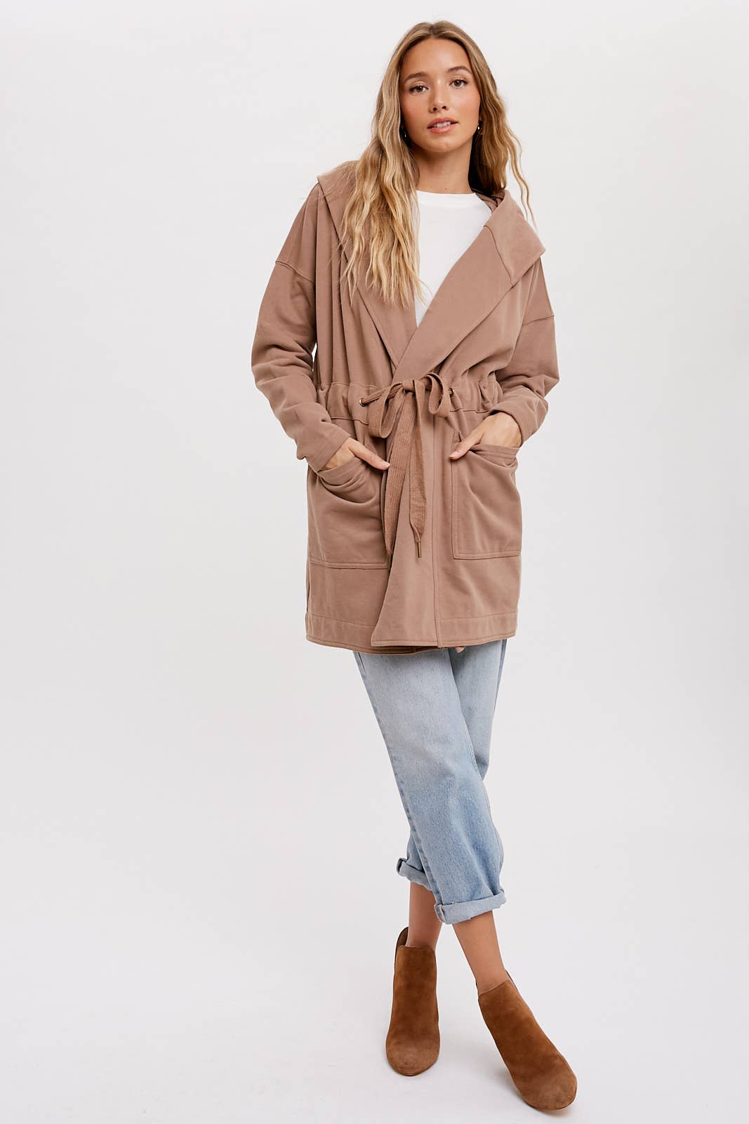 FRENCH TERRY HOODIE JACKET: ASH / M