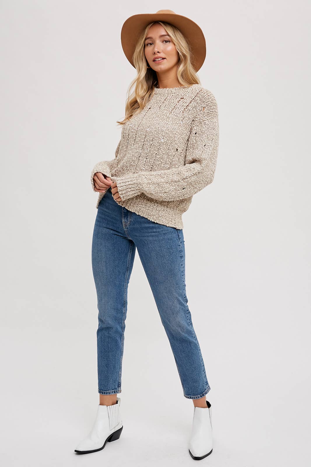 DISTRESSED SWEATER-KNIT PULLOVER