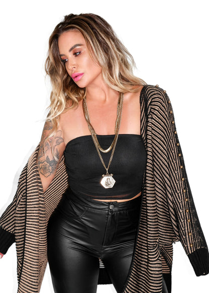 STUDDED STATEMENT SIDE SLIT CARDIGAN