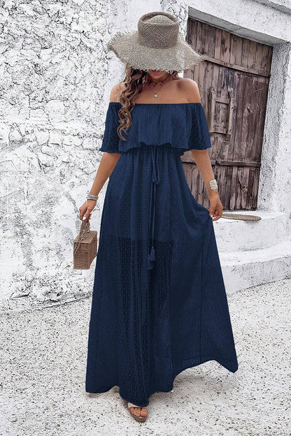 CWDMD02634_ELEGANT POLKA DOT OFF-SHOULDER MAXI DRESS
