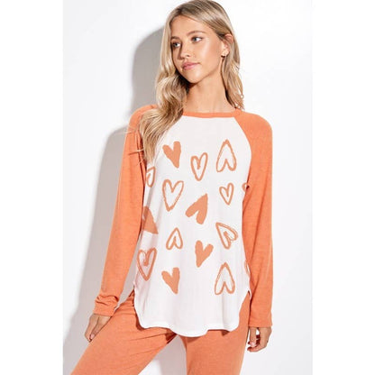 Heart Valentines day print raglan lounge wear set