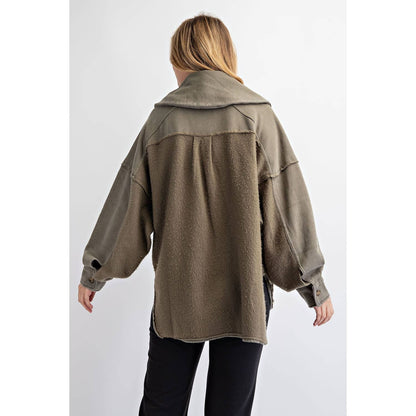 COTTON FRENCH TERRY MINERAL WASHED JACKET: Olive / M