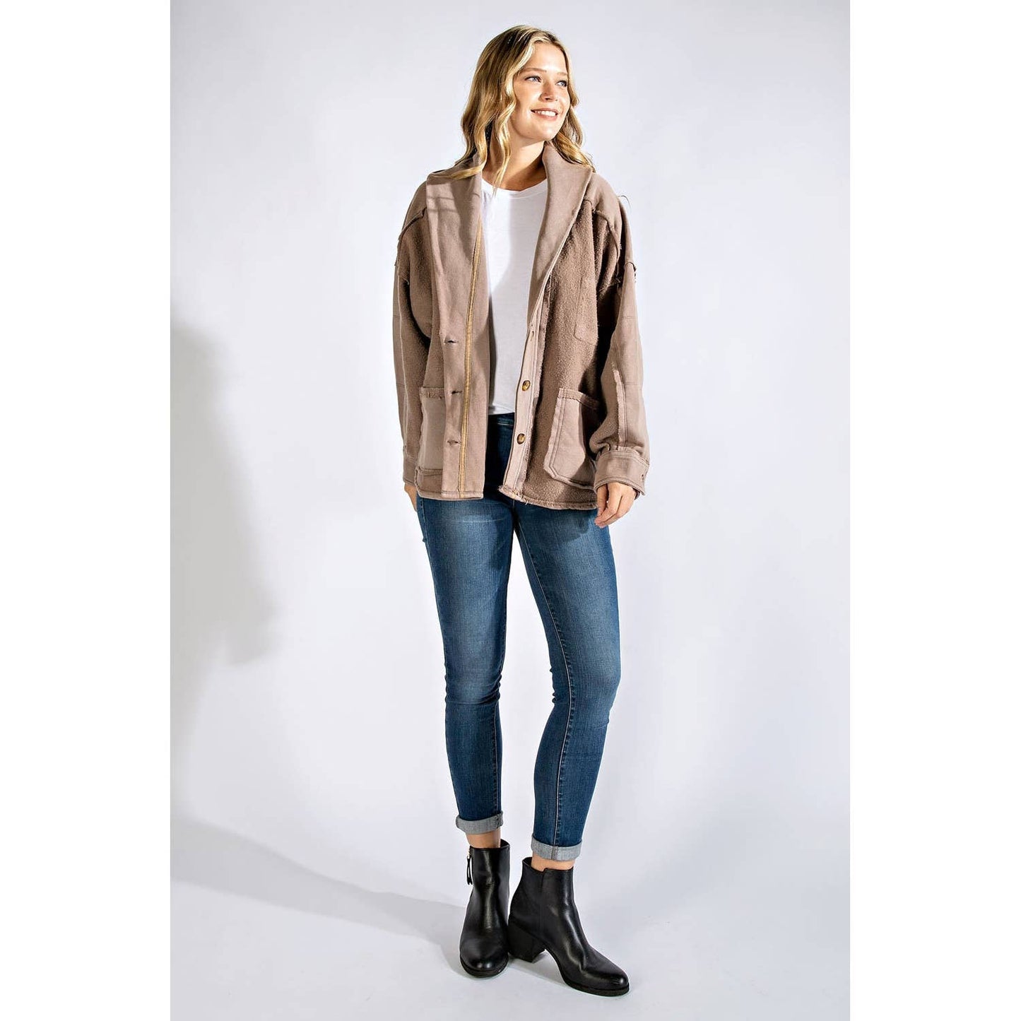 COTTON FRENCH TERRY MINERAL WASHED JACKET: Olive / M