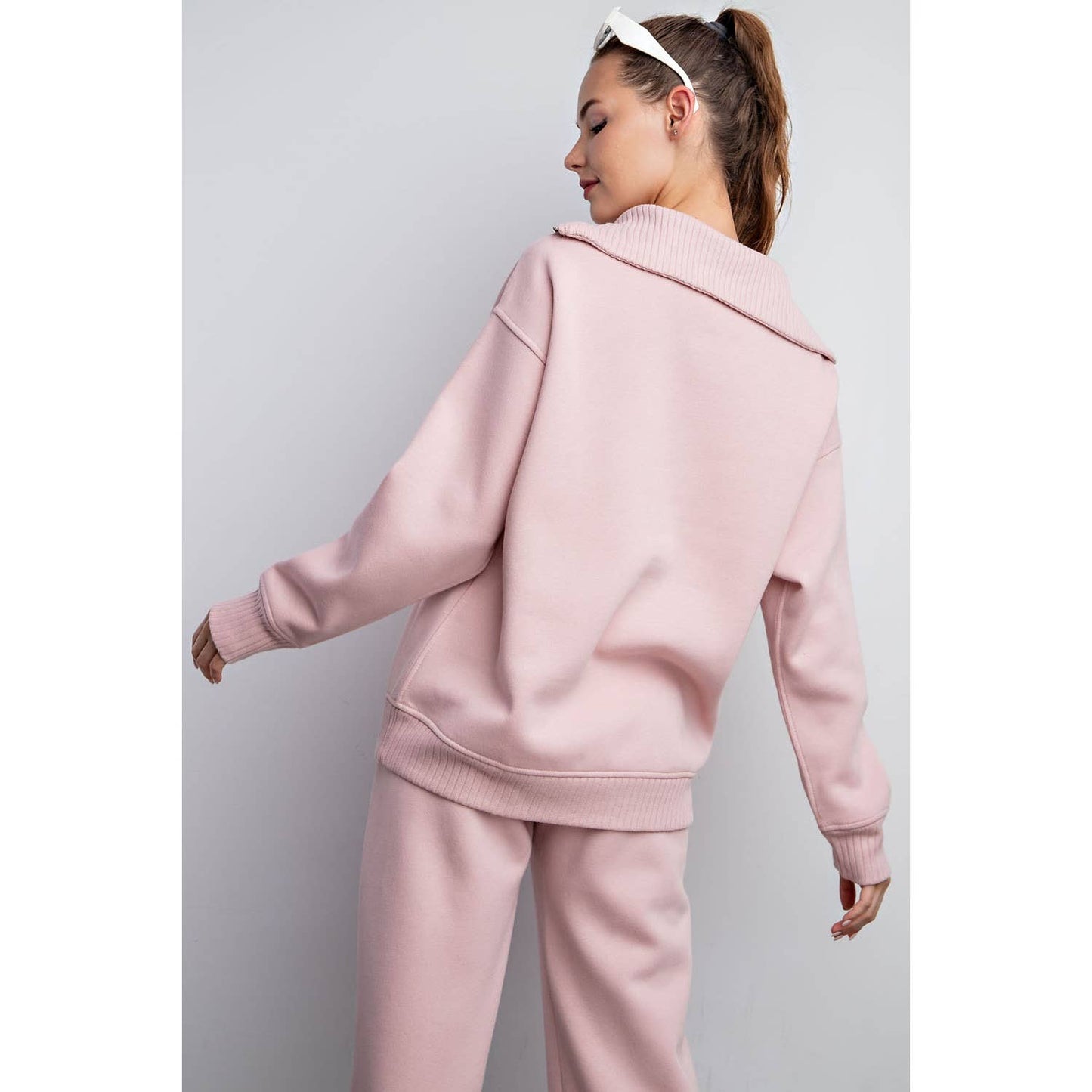 FRENCH TERRY RIBBED MOCK NECK PULLOVER: Sky Blue / L