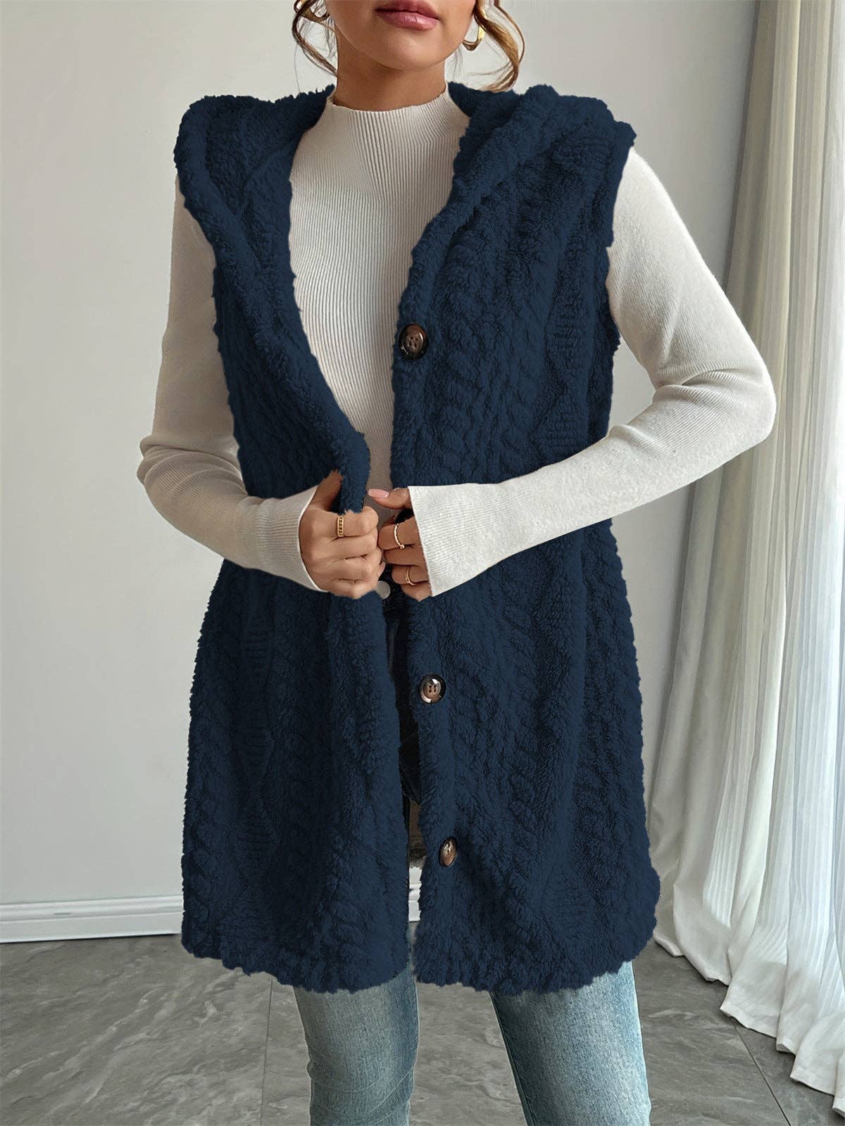 Women's Reversible Faux Fur outwear Vest with Buttons