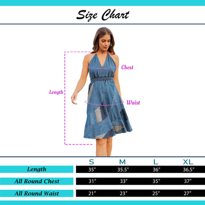 Halter Neck BabyDoll Western Dress Asymmetrical Patch Bottom: Blue / (S-M-L-XL 1-2-2-1)