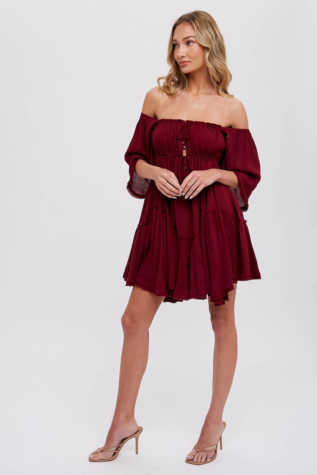 RUFFLE HEM  RUCHED MINI DRESS