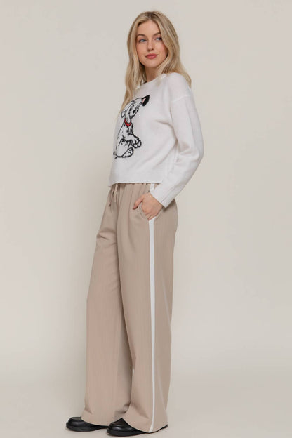 Side Stripe Detail Y/D Stripe Long Pants with Drawstring