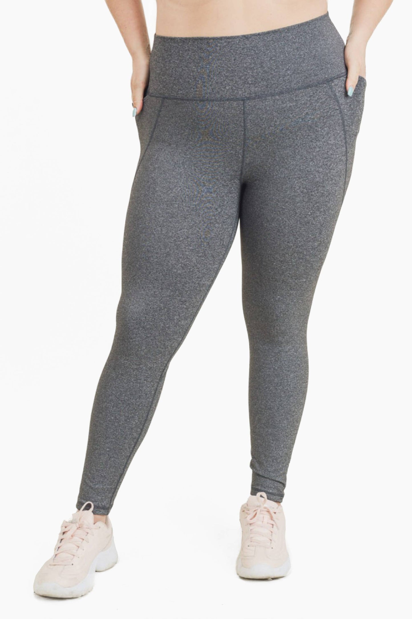 CURVY Tapered HEATHER GREY / XL:1XL:2XL:3XL Band Essential Solid Highwaist Leggings:  (2:2:1:1)