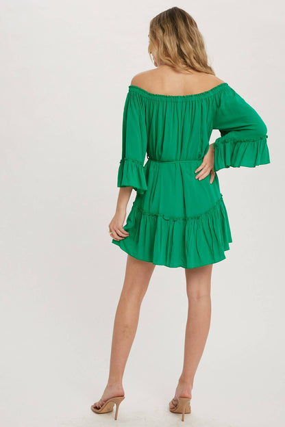 RUFFLED SOLID BOHO DRESS: ORCHID / M